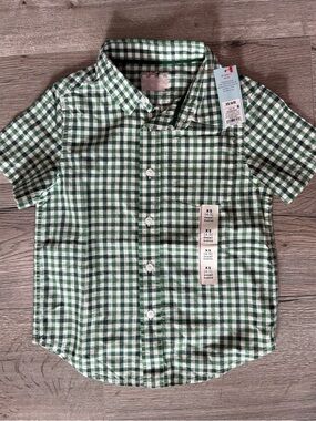 Cat & Jack Green and White Gingham Short-Sleeve Button-Down Shirt